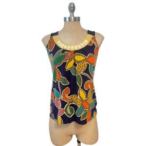 Boden Sleeveless Floral Tank Top With Bead Collar  US Size 2